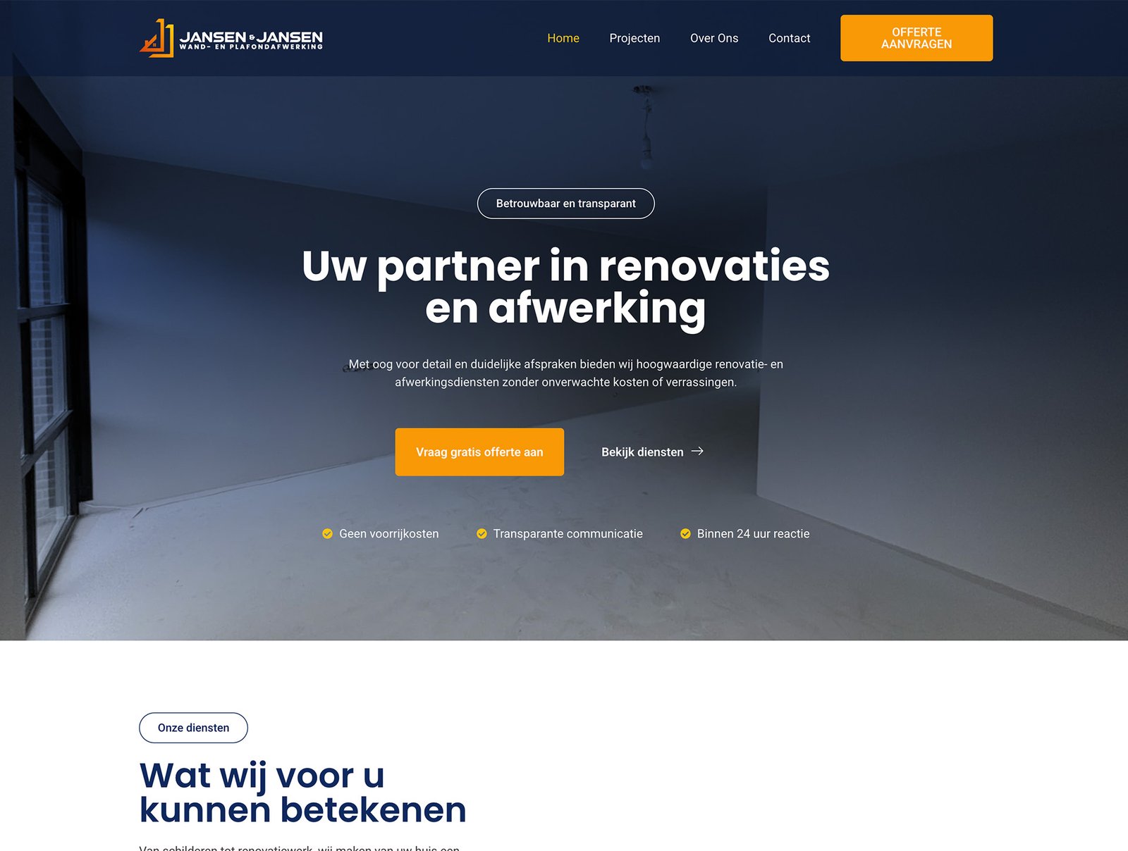 'Jansen en Jansen afwerking' website, website, gemaakt door Niezing Media.