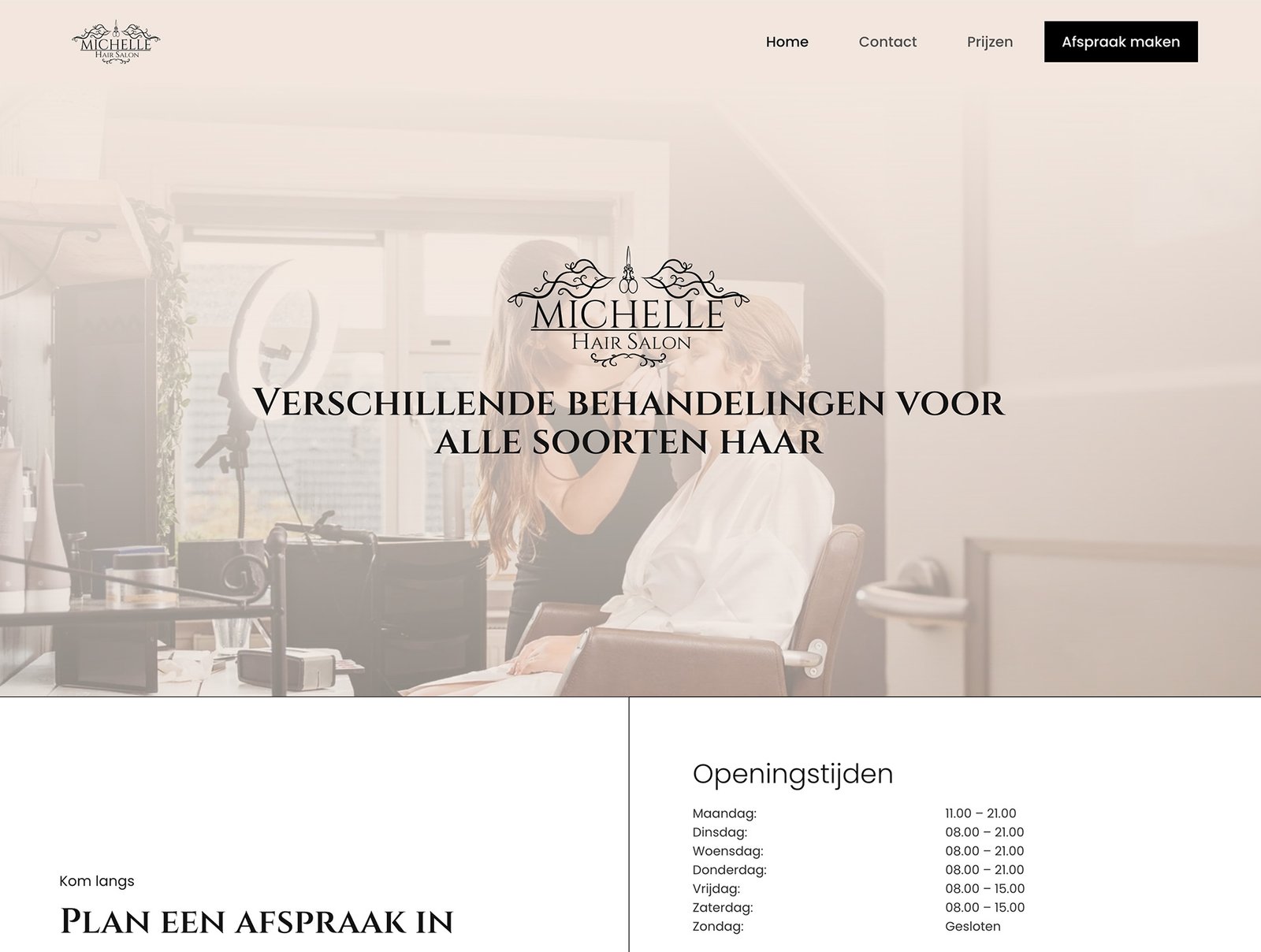'Michelle Hairsalon' website, website, gemaakt door Niezing Media.