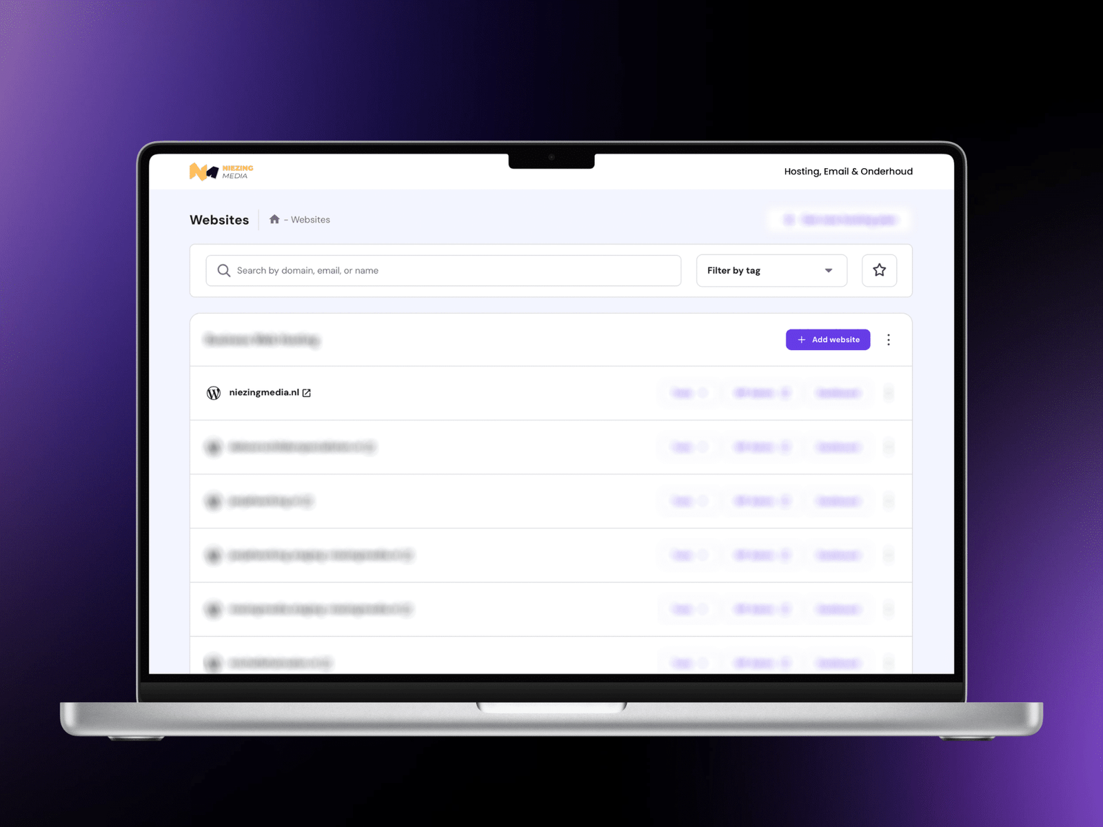Hosting, Email <br>& Onderhoud